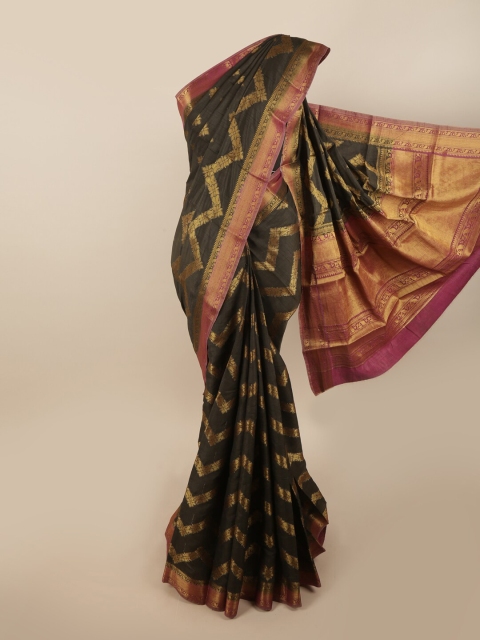 

Pothys Black & Gold-Toned Woven Design Zari Jute Silk Saree