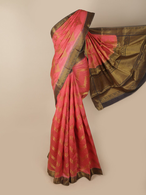 

Pothys Pink & Navy Blue Woven Design Zari Jute Silk Saree