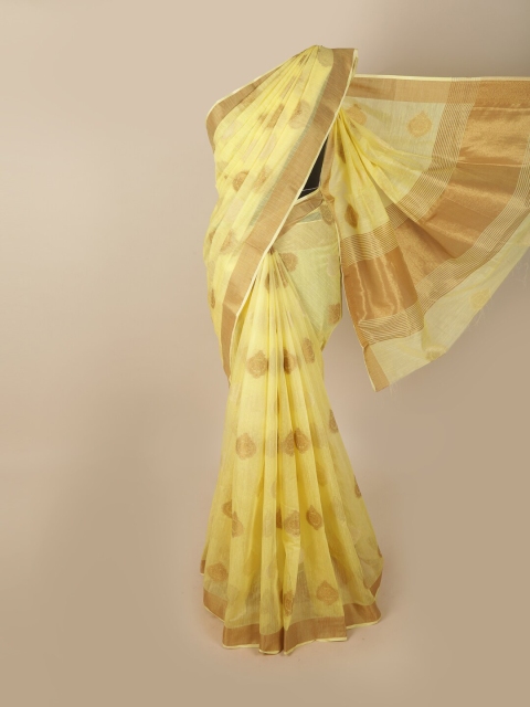 

Pothys Yellow & Gold-Toned Ethnic Motifs Zari Jute Silk Saree