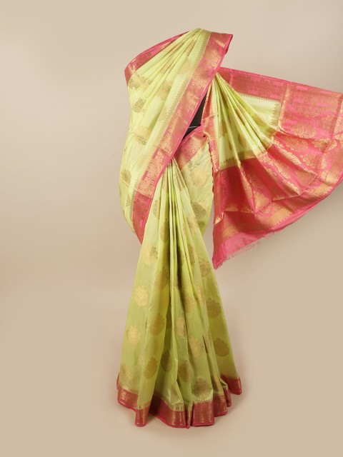 

Pothys Green & Pink Ethnic Motifs Zari Jute Silk Saree