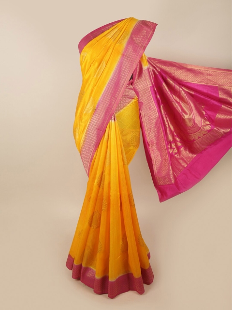 

Pothys Yellow & Magenta Woven Design Art Dupion Zari Jute Silk Saree