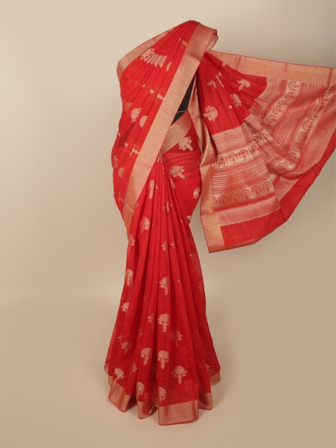 

Pothys Red & Gold-Toned Woven Design Zari Jute Silk Saree