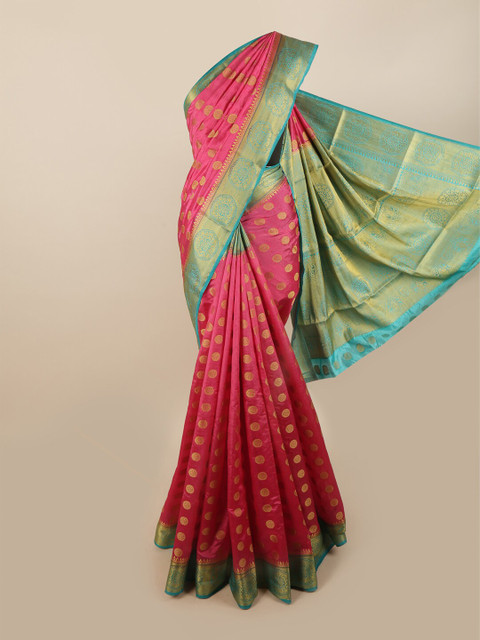 

Pothys Pink & Blue Woven Design Zari Jute Silk Saree