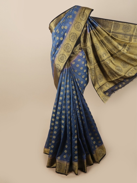

Pothys Blue & Gold-Toned Woven Design Zari Jute Silk Saree