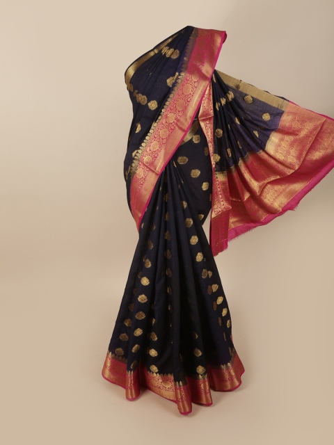 

Pothys Navy Blue & Magenta Woven Design Zari Saree