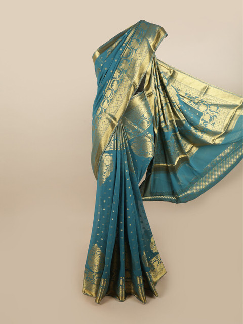 

Pothys Blue & Gold-Toned Woven Design Art Silk Saree