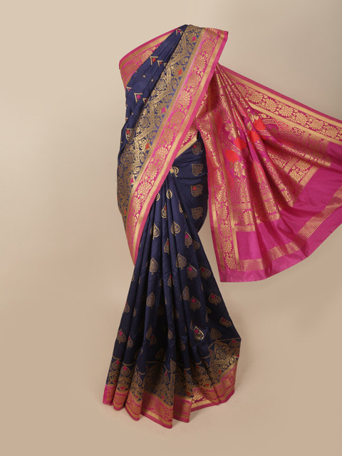 

Pothys Navy Blue & Pink Woven Design Art Dupion Zari Jute Silk Saree