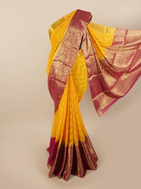 

Pothys Yellow & Gold-Toned Ethnic Motifs Art Silk Saree