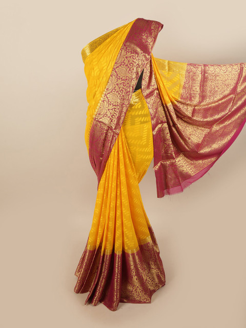 

Pothys Yellow & Gold-Toned Woven Design Zari Art Silk Saree