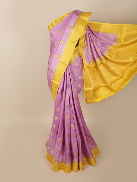 

Pothys Lavender & Yellow Ethnic Motifs Jute Silk Saree