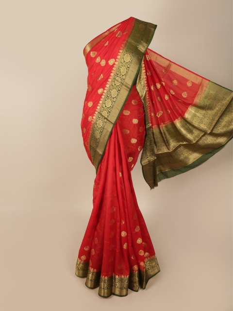 

Pothys Red & Green Woven Design Zari Jute Silk Saree