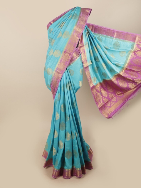 

Pothys Blue & Gold-Toned Ethnic Motifs Zari Jute Silk Saree