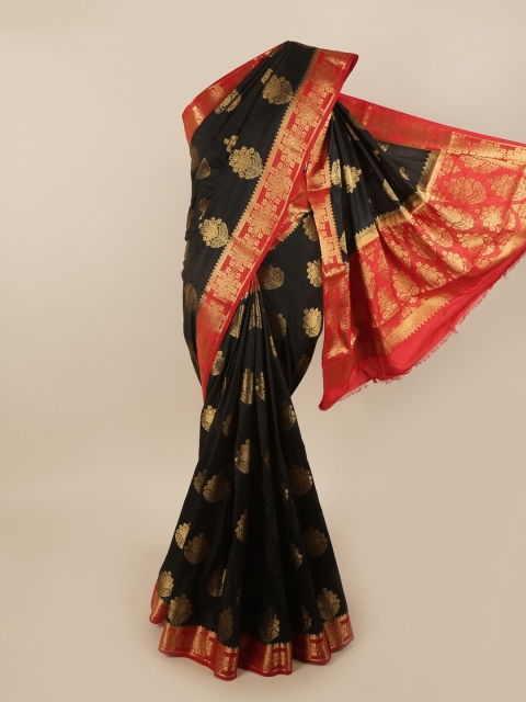

Pothys Black & Red Ethnic Motifs Jute Silk Saree