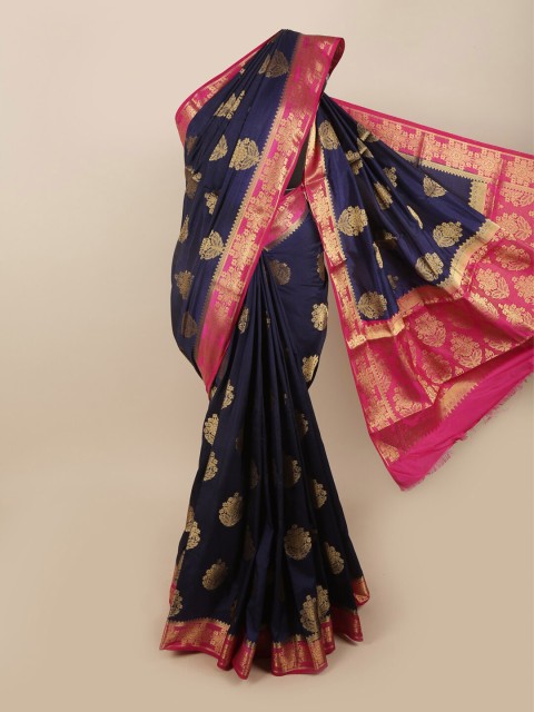 

Pothys Navy Blue & Fuchsia Woven Design Jute Silk Saree