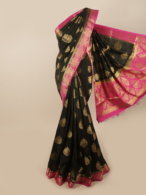 

Pothys Black & Pink Ethnic Motifs Zari Jute Silk Saree