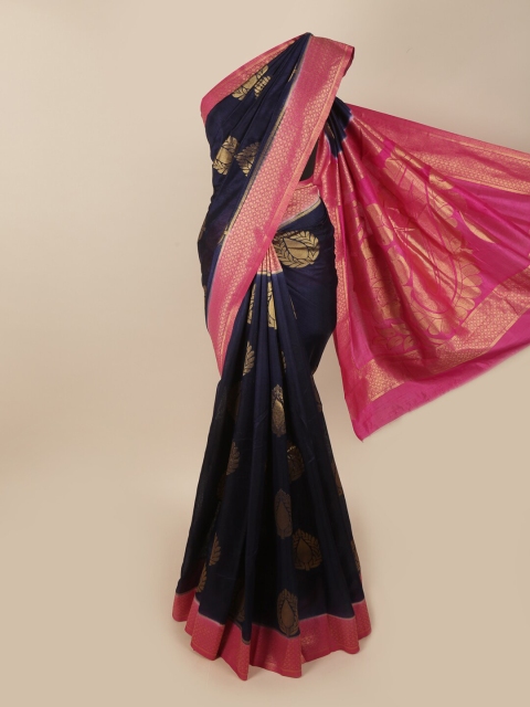 

Pothys Navy Blue & Pink Ethnic Motifs Zari Jute Silk Saree