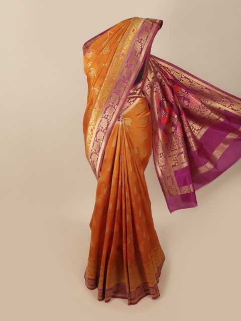 

Pothys Mustard & Gold-Toned Ethnic Motifs Zari Jute Silk Saree
