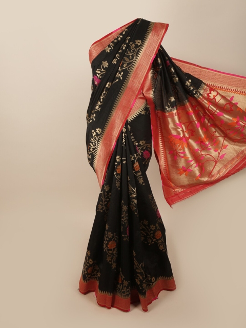 

Pothys Black & Gold-Toned Woven Design Zari Jute Silk Saree
