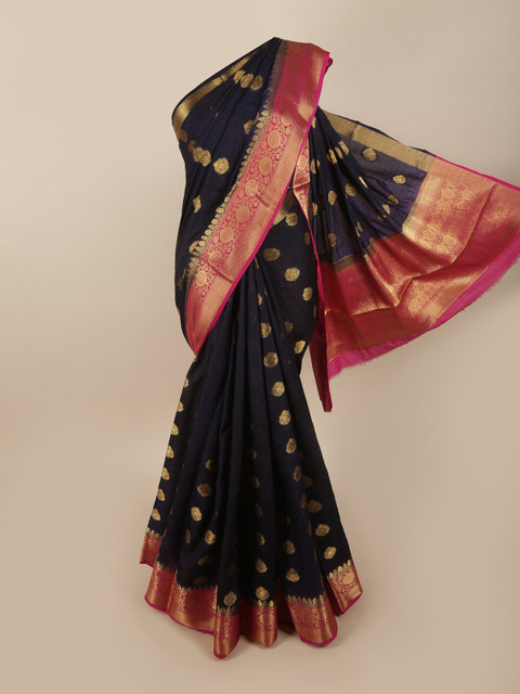 

Pothys Navy Blue & Gold Ethnic Motifs Printed Saree
