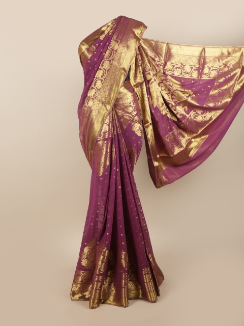 

Pothys Lavender & Gold-Toned Woven Design Zari Art Silk Saree