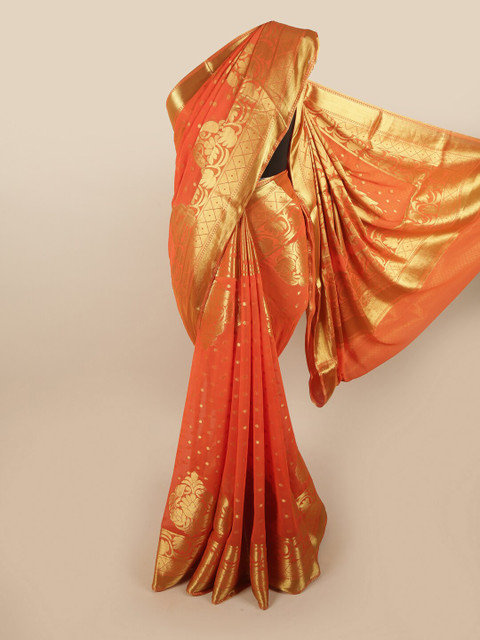 

Pothys Orange & Gold-Toned Woven Design Zari Art Silk Saree