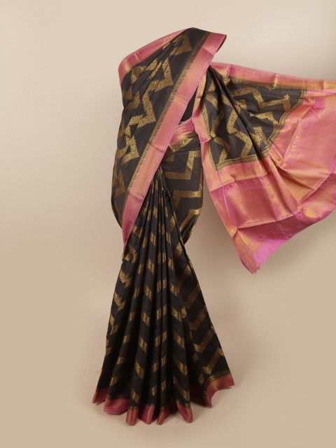 

Pothys Black & Magenta Woven Design Art Dupion Zari Jute Silk Saree