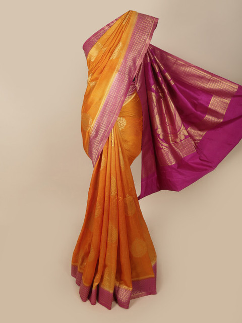 

Pothys Mustard & Gold Ethnic Motifs Zari Jute Silk Saree