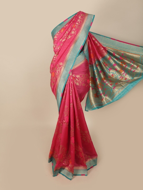 

Pothys Pink & Gold-Toned Ethnic Motifs Zari Jute Silk Saree
