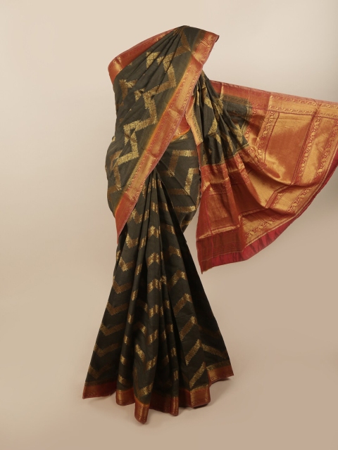 

Pothys Black & Gold-Toned Ethnic Motifs Zari Jute Silk Saree