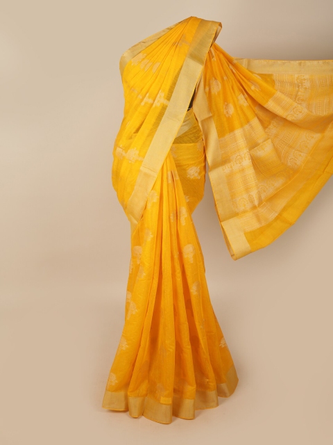 

Pothys Yellow & Gold-Toned Woven Design Zari Jute Silk Saree