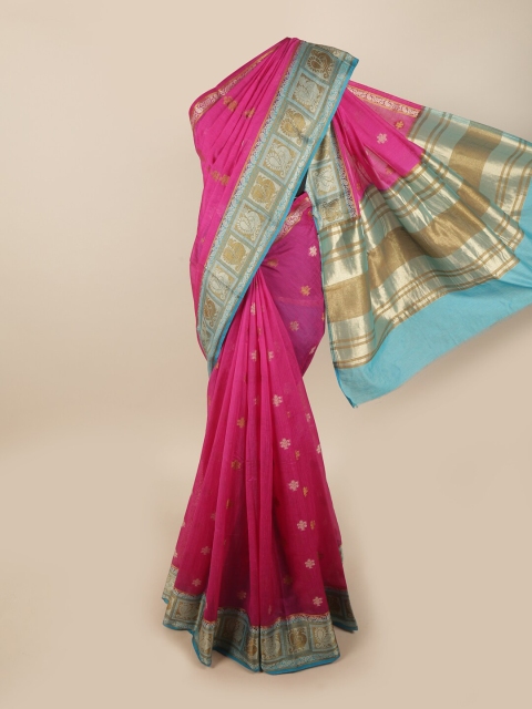 

Pothys Pink & Blue Ethnic Motifs Jute Silk Saree