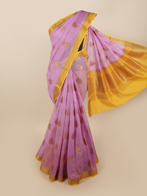 

Pothys Lavender & Yellow Ethnic Motifs Zari Jute Silk Saree