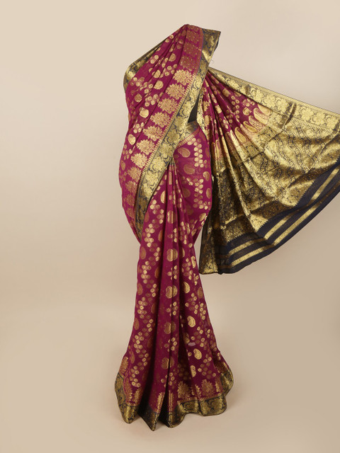 

Pothys Magenta & Gold-Toned Ethnic Motifs Georgette Art Silk Saree