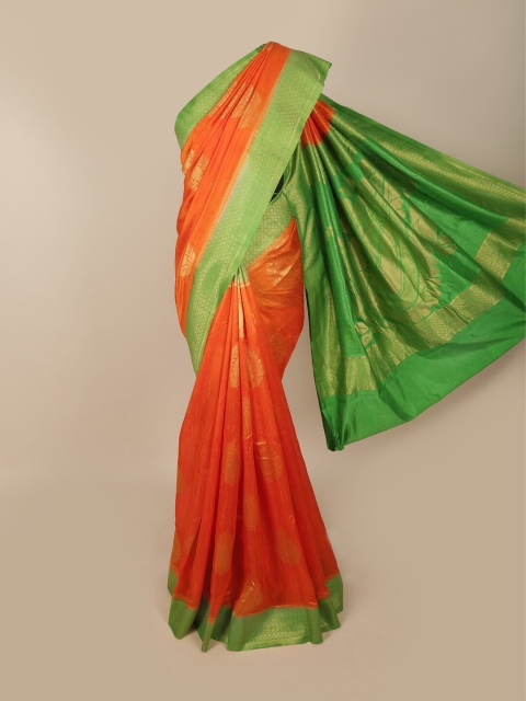 

Pothys Orange & Green Woven Design Zari Jute Silk Saree