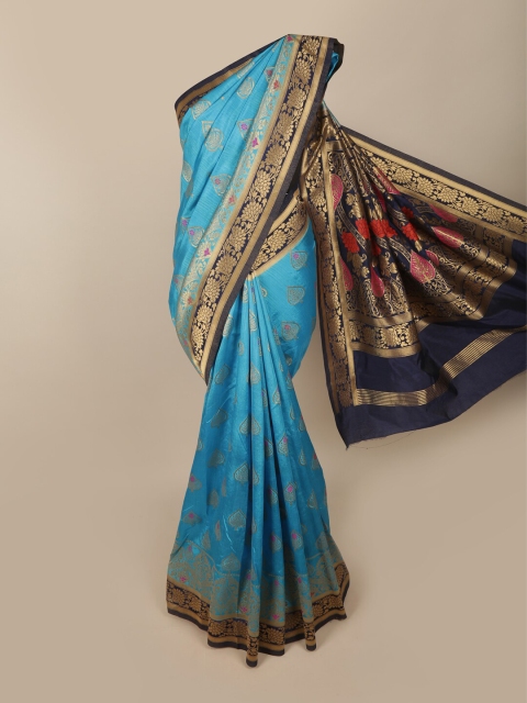 

Pothys Blue & Gold-Toned Woven Design Zari Jute Silk Saree