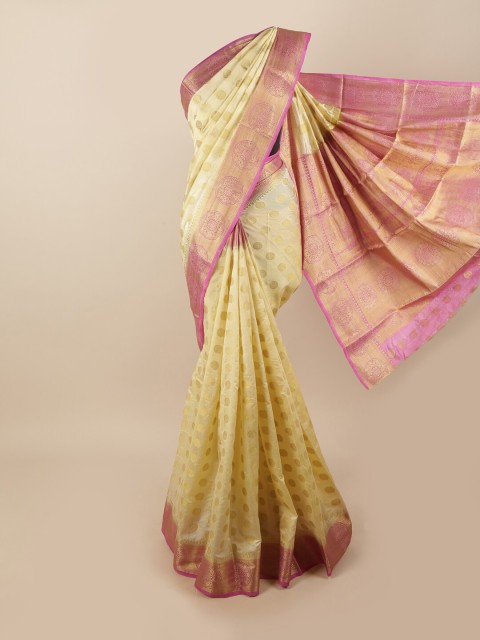 

Pothys Cream-Coloured & Gold-Toned Woven Design Zari Jute Silk Saree