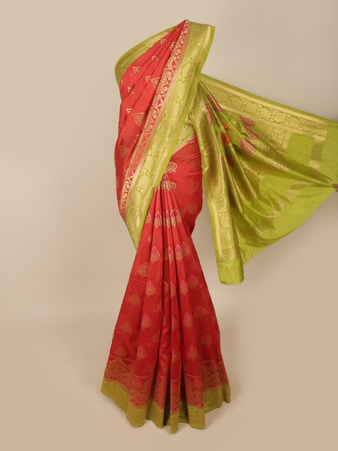 

Pothys Red & Green Ethnic Motifs Zari Jute Silk Saree