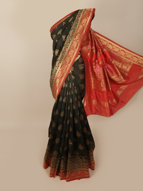 

Pothys Black & Red Woven Design Zari Jute Silk Saree