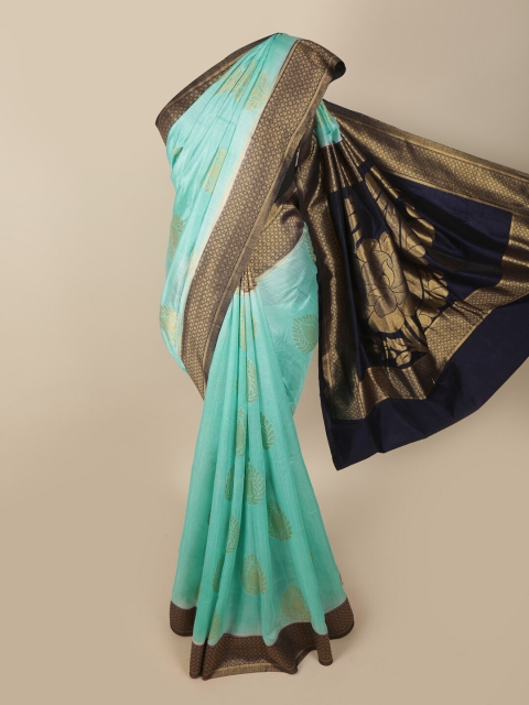 

Pothys Blue & Gold-Toned Ethnic Motifs Jute Silk Saree