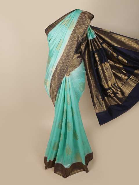 

Pothys Blue & Gold-Toned Woven Design Zari Jute Silk Saree