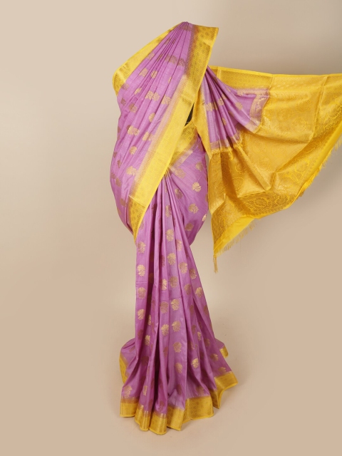 

Pothys Lavender & Yellow Ethnic Motifs Zari Jute Silk Saree