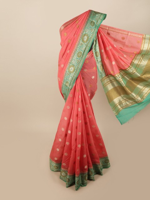 

Pothys Pink & Sea Green Woven Design Zari Jute Silk Saree