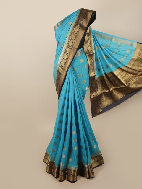 

Pothys Blue & Gold-Toned Ethnic Motifs Zari Jute Silk Saree