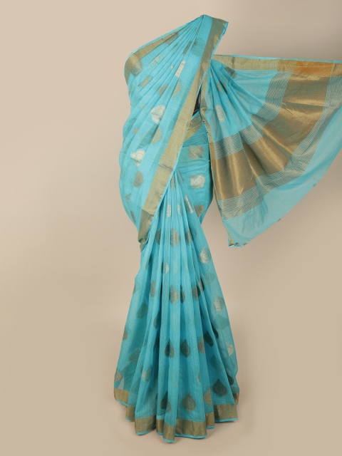 

Pothys Blue & Gold-Toned Woven Design Zari Jute Silk Saree