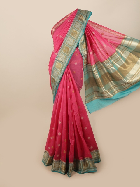 

Pothys Pink & Blue Ethnic Motifs Zari Jute Silk Saree