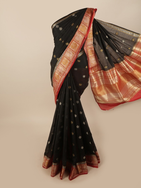 

Pothys Black & Red Ethnic Motifs Jute Silk Saree