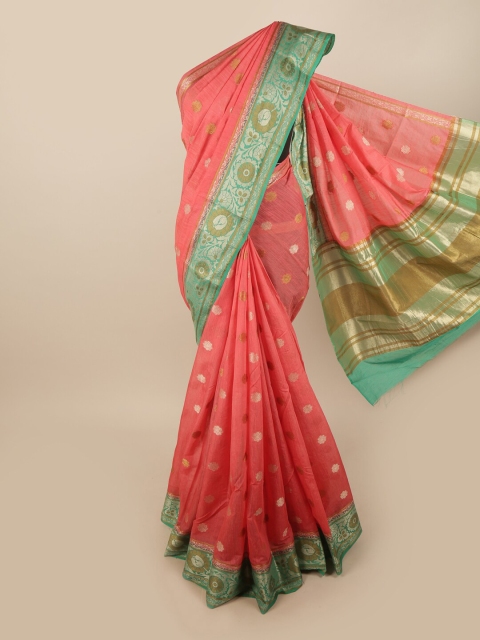 

Pothys Pink & Sea Green Woven Design Zari Jute Silk Saree