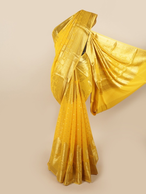 

Pothys Yellow & Gold-Toned Ethnic Motifs Zari Art Silk Saree