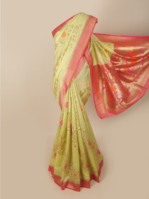 

Pothys Green & Red Woven Design Art Dupion Zari Jute Silk Saree