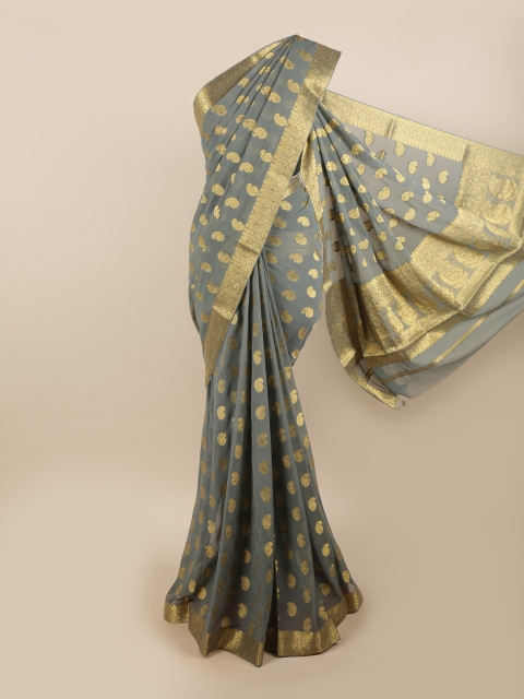 

Pothys Grey & Gold Paisley Beads and Stones Art Silk Saree